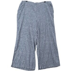 Spense Woman Plus Size 2X Blue White Striped Linen Blend Wide Leg Pants Slits